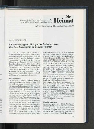 Zur Vorbereitung und Biologie der Rotbauchunke (Bombina bombina) in Schleswig-Holstein