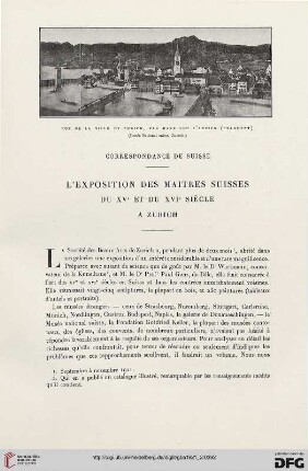 5. Pér. 4.1921: L' exposition des maîtres suisses du XVe et du XVIe siècle à Zurich : correspondance de Suisse