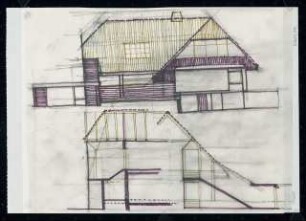 Villa des Architekten Erbacher Straße 7a, Berlin-Grunewald Aufstockungsentwürfe: Schnitte und Ansichten