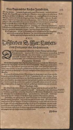XXII. Tischreden D. Mar: Luthers/ Vom Predigampt oder Kirchendienern.