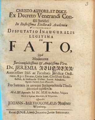 Disputatio inauguralis legitima de fato