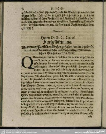 Herrn Doct. G. Calixti Kurze Meinung, ...