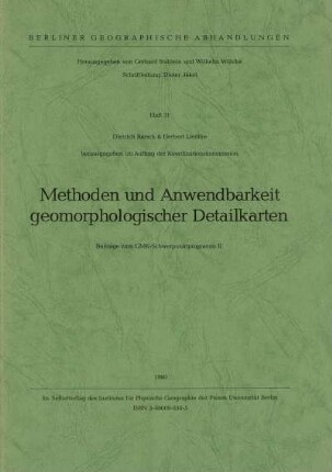 31: Methoden und Anwendbarkeit geomorphologischer Detailkarten : Beiträge zum GMK-Schwerpunktprogramm II