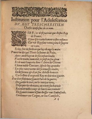 Institution pour l'adolescence du Roy tres chrestien Charles neufviesme de ce Nom