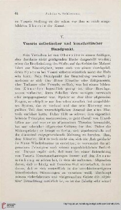 V: Vasaris ästhetischer und kunstkritischer Standpunkt