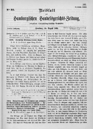 Beiblatt zur hamburgischen Handelsgerichts-Zeitung No. 35. Zweiter Jahrgang. Hamburg, 28. August 1869.