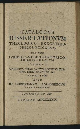Continuatio XIV. Lipsiae M DCC XXXIX.