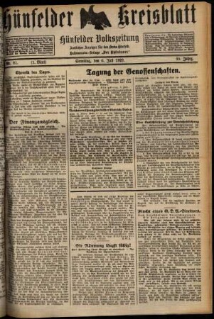 Erste Ausgabe vom Samstag, den 06. Juli 1929.
