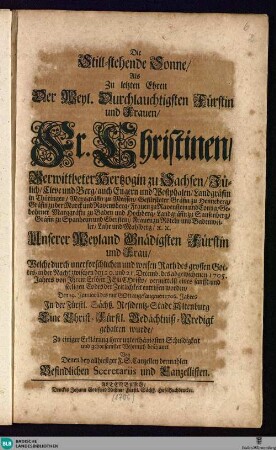 Die Still-stehende Sonne ... : beschauet von denen ... Secretariis und Canzellisten