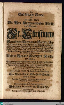 Die Still-stehende Sonne ... : beschauet von denen ... Secretariis und Canzellisten
