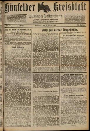 Erste Ausgabe vom Samstag, den 02. März 1929.