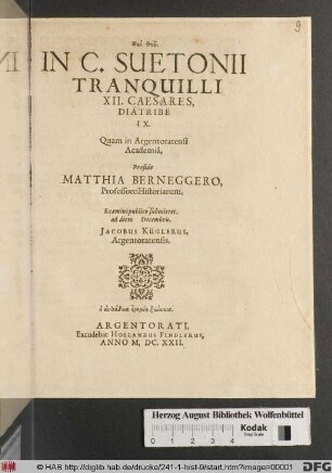 In C. Suetonii Tranquilli XII. Caesares, Diatribe IX.
