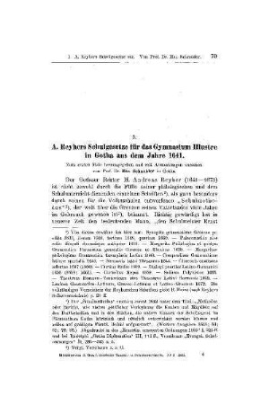 A. Reyhers Schulgesetze für das Gymnasium Illustre in Gotha aus dem Jahre 1641