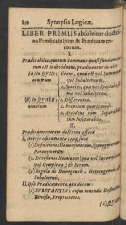 Liber Primus absolvitur doctrina Praedicabilium & Praedicamentorum.