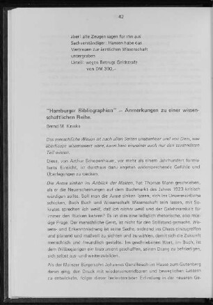 "Hamburger Bibliographien" - Anmerkungen zu einer wissenschaftlichen Reihe