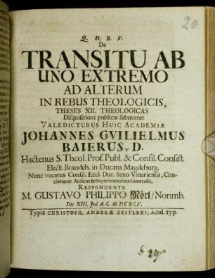 De Transitu Ab Uno Extremo Ad Alterum In Rebus Theologicis, Theses XII. Theologicas