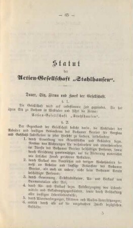 Statut der Actien- Gesellschaft "Stahlhausen".