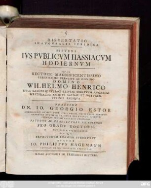 Dissertatio Inavgvralis Ivridica Sistens Ivs Pvblicvm Hassiacvm Hodiernvm
