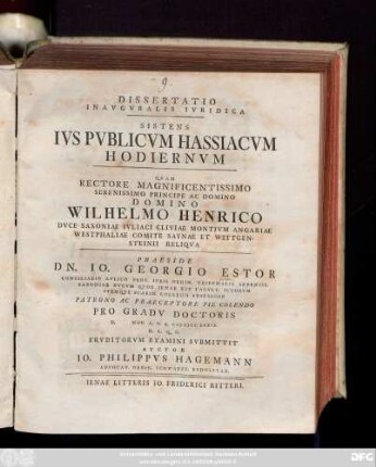 Dissertatio Inavgvralis Ivridica Sistens Ivs Pvblicvm Hassiacvm Hodiernvm