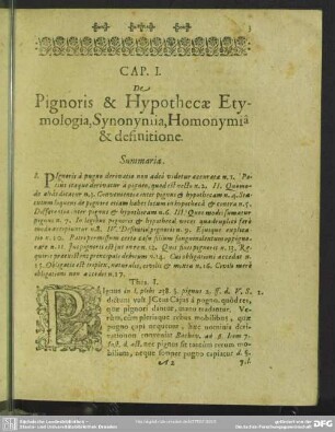 Cap. I. De Pignoris & Hypothecae Etymologia, Synonymia, Homonymia & definitione