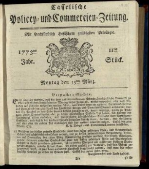 11tes Stueck, Montag den 15ten Maerz 1773