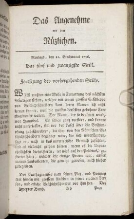 Das fünf und zwanzigste Stück. Montags, den 21. Brachmonat 1756.