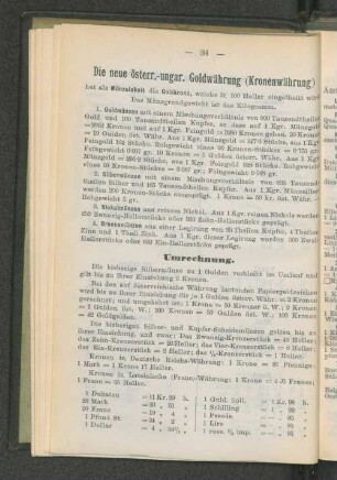 Die neue österr.-ungar. Goldwährung (Kronenwährung)