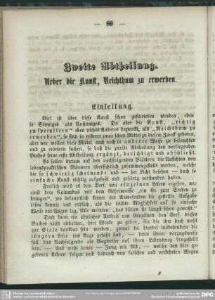 Zweite Abtheilung. Ueber die Kunst, Reichthum zu erwerben