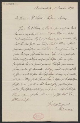 Brief an B. Schott's Söhne : 05.11.1891