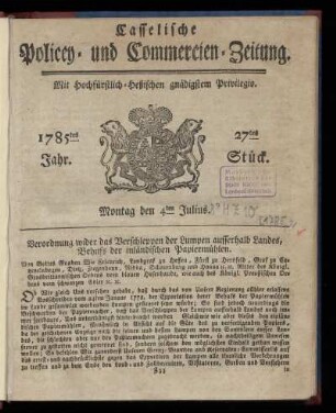 27tes Stueck, Montag den 4ten Julius. 1785