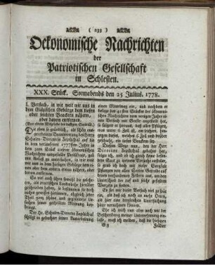 XXX. Stück. Sonnabends den 25 Julius. 1778.