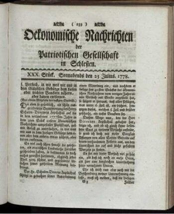 XXX. Stück. Sonnabends den 25 Julius. 1778.