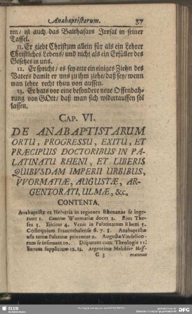 Cap. VI. De Anabaptistarum Ortu, Progressu, Exitu, Et Praecipuis Doctoribus In Palatinatu Rheni, Et Liberis, Wormatiae, Augustae, Argentorati, Ulmae, &c.