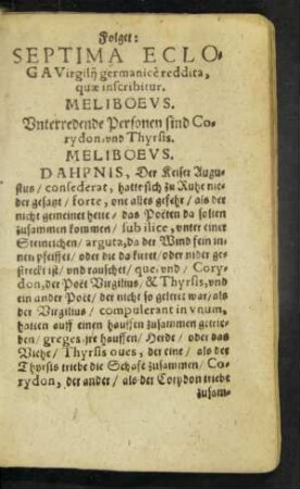 Septima Ecloga Virgilii germanice reddita, quae inscribitur. Meliboeus.