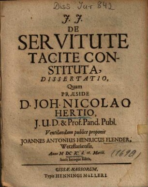 De Servitute Tacite Constituta, Dissertatio