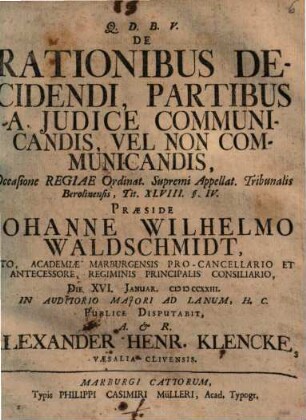 De rationibus decidendi, partibus a iudice communicandis, vel non communicandis