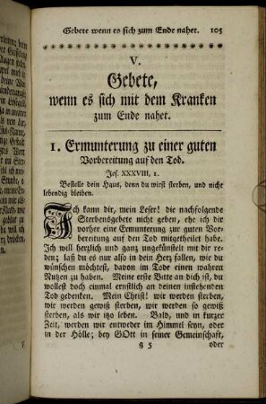 V. Gebete, wenn es sich mit dem Kranken zum Ende nahet.
