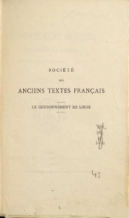Le couronnement de Louis : chanson de geste