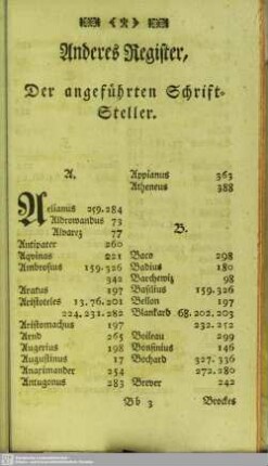 Anderes Register, Der angeführten Schriftsteller