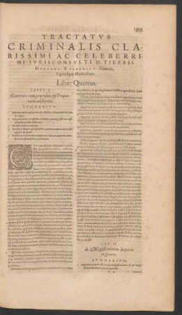 Tractatus Criminalis ... Liber Quartus.