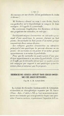 Recherche des cercles coupant trois cercles donnés sous des angles dèterminnés.