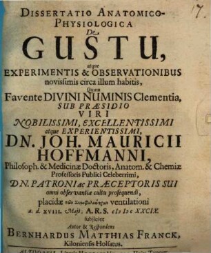 Diss. ... de gustu atque experimentis ... novissimis circa illum habitis