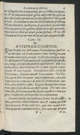 Caput IV. De Antepraedicamentis.