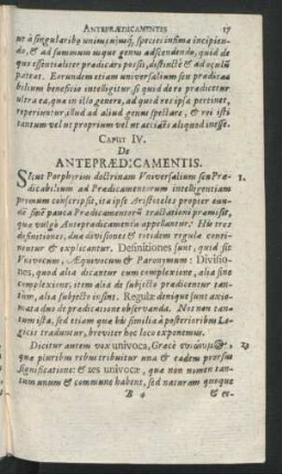 Caput IV. De Antepraedicamentis.