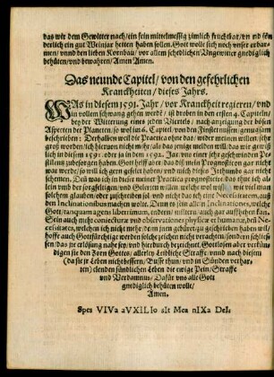 Das neunde Capitel/ von den gefehrlichen Kranckheiten/ dieses Jahrs.