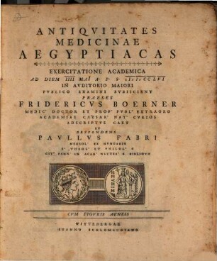 Antiqvitates Medicinae Aegyptiacas : Cvm Figvris Aeneis