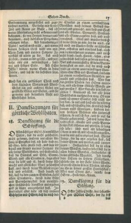 II. Dancksagungen für göttliche Wohlthaten.