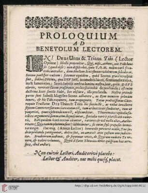 Proloquium ad benevolum Lectorem
