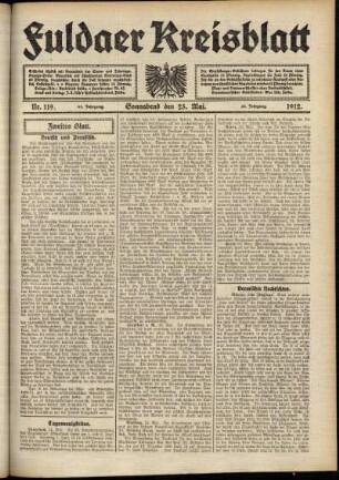 Zweite Ausgabe vom Samstag, den 25. Mai 1912.