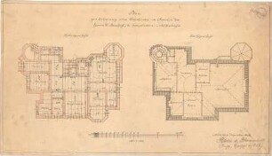 Pfann, Paul; München, Möhlstr.; Wohnhaus O. Bischoff - Grundriss Keller, Grundriss DG